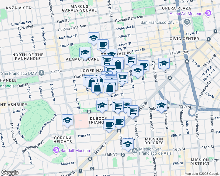 map of restaurants, bars, coffee shops, grocery stores, and more near in San Francisco
