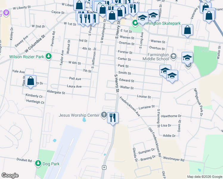 map of restaurants, bars, coffee shops, grocery stores, and more near 6 Mileva Court in Farmington
