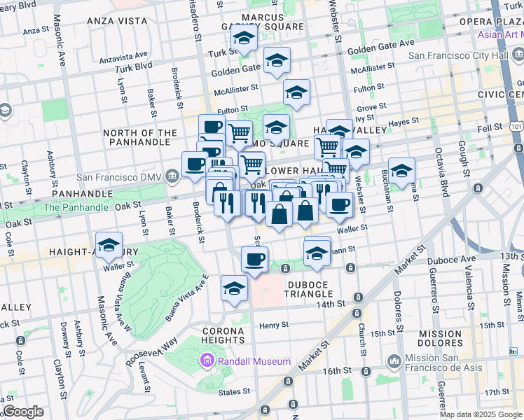map of restaurants, bars, coffee shops, grocery stores, and more near 747 Haight Street in San Francisco