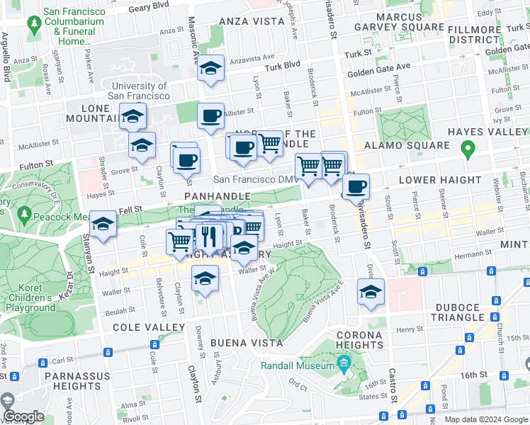 map of restaurants, bars, coffee shops, grocery stores, and more near in San Francisco