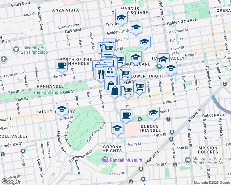 map of restaurants, bars, coffee shops, grocery stores, and more near in San Francisco