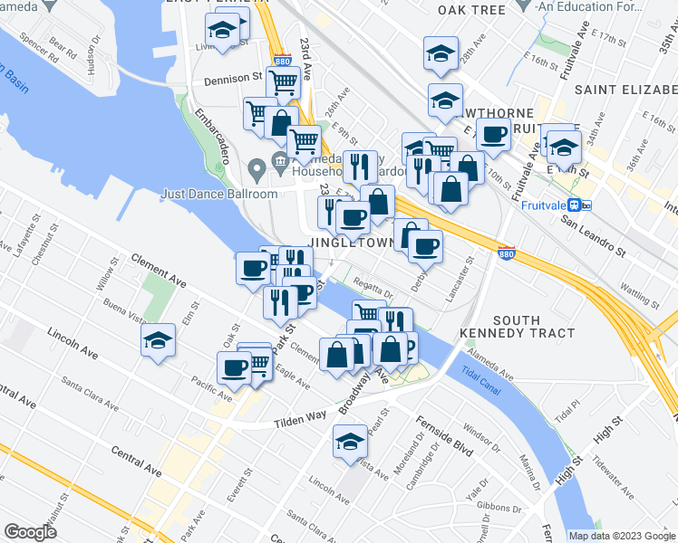 map of restaurants, bars, coffee shops, grocery stores, and more near 412 29th Avenue in Oakland