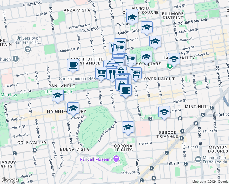 map of restaurants, bars, coffee shops, grocery stores, and more near in San Francisco