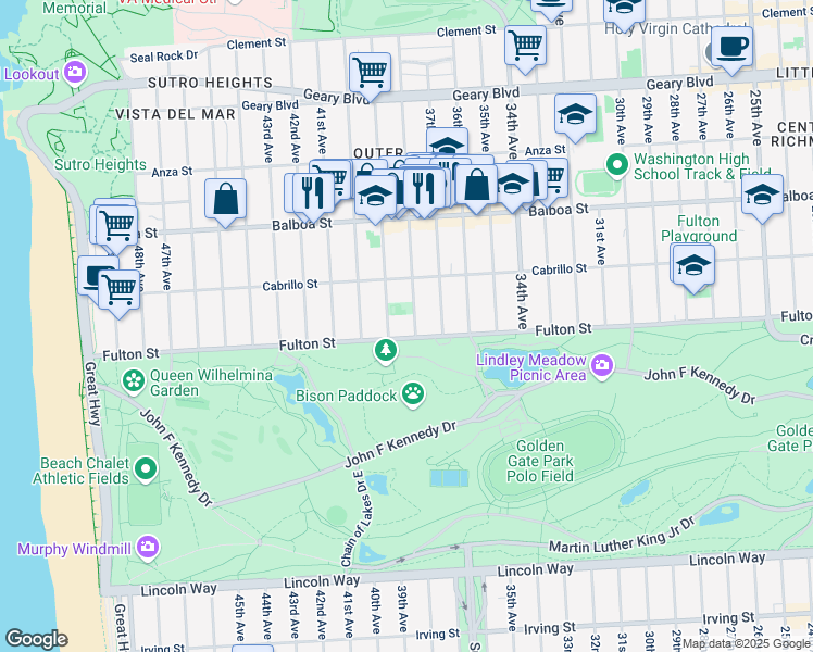 map of restaurants, bars, coffee shops, grocery stores, and more near 834 39th Avenue in San Francisco