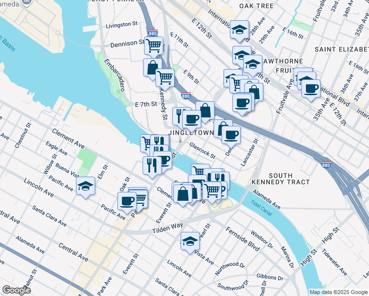 map of restaurants, bars, coffee shops, grocery stores, and more near 340 29th Avenue in Oakland