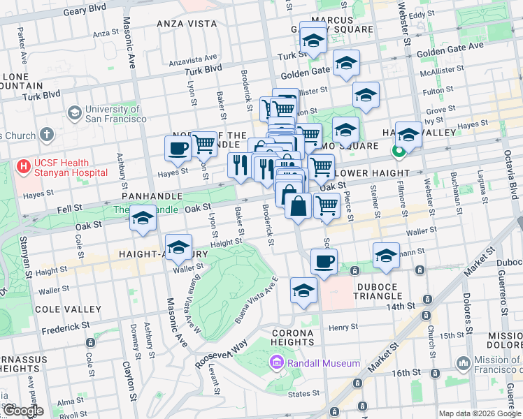 map of restaurants, bars, coffee shops, grocery stores, and more near 235 Broderick Street in San Francisco