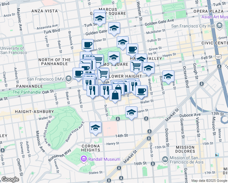 map of restaurants, bars, coffee shops, grocery stores, and more near in San Francisco