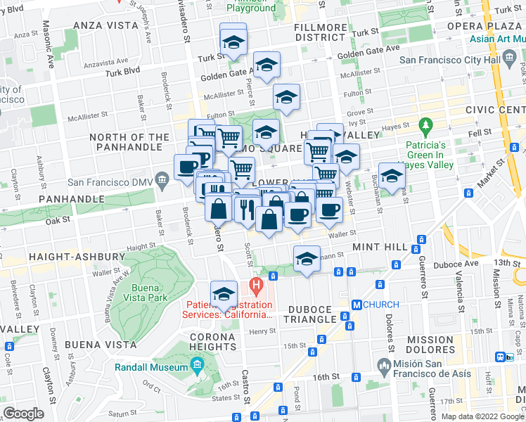 map of restaurants, bars, coffee shops, grocery stores, and more near in San Francisco