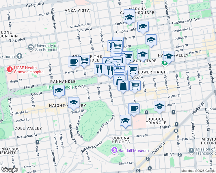 map of restaurants, bars, coffee shops, grocery stores, and more near in San Francisco