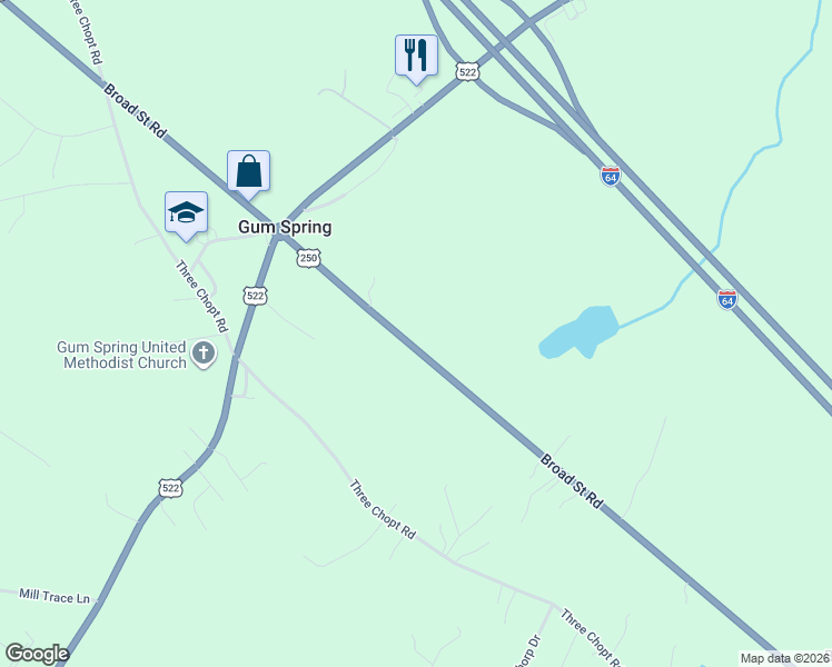 map of restaurants, bars, coffee shops, grocery stores, and more near 3174 Broadstreet Road in Gum Spring