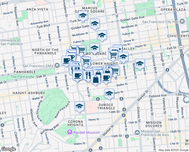 map of restaurants, bars, coffee shops, grocery stores, and more near in San Francisco