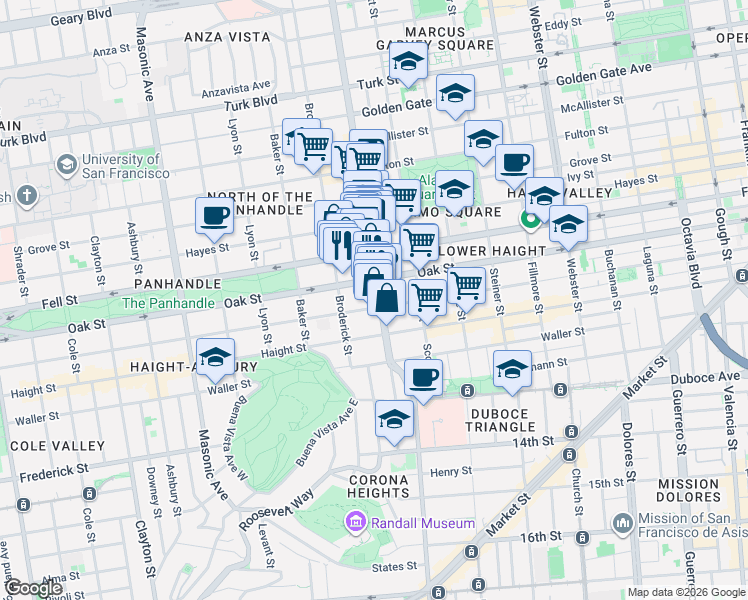 map of restaurants, bars, coffee shops, grocery stores, and more near 311 Divisadero Street in San Francisco