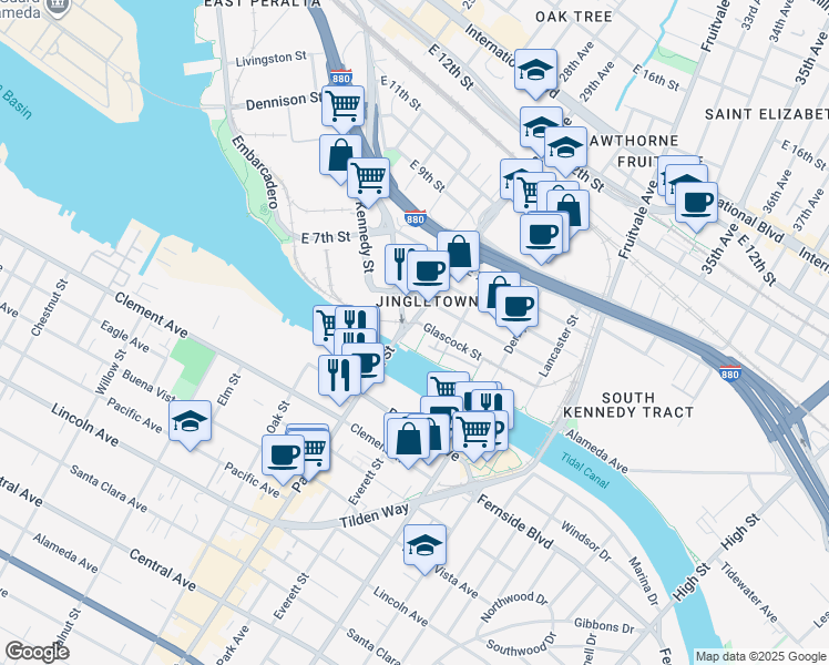 map of restaurants, bars, coffee shops, grocery stores, and more near 340 29th Avenue in Oakland