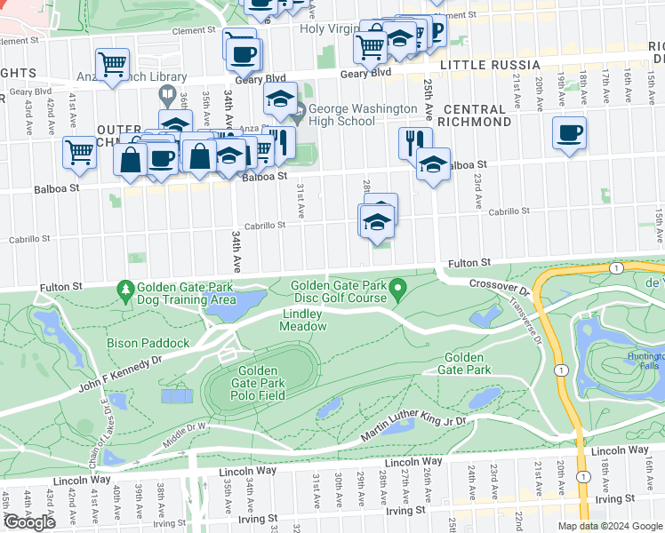 map of restaurants, bars, coffee shops, grocery stores, and more near 863 30th Avenue in San Francisco