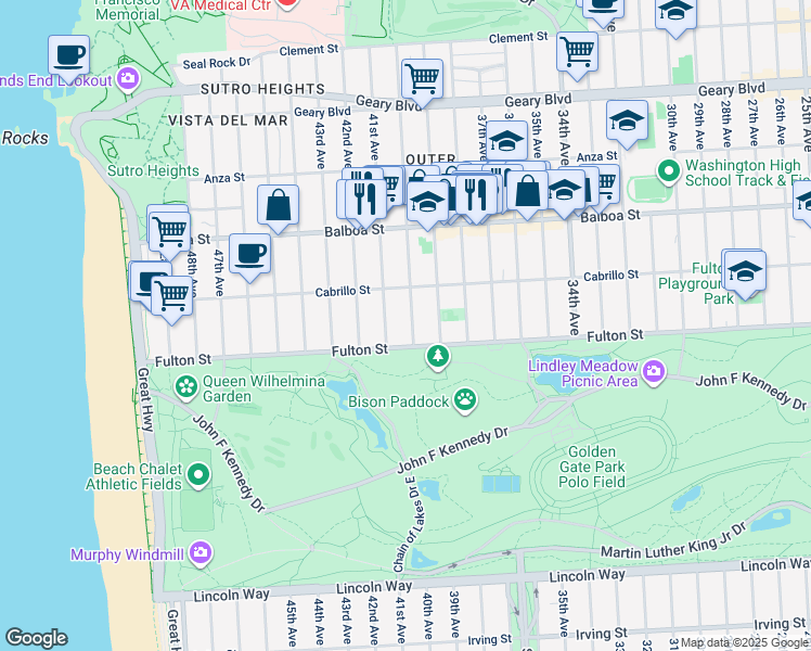 map of restaurants, bars, coffee shops, grocery stores, and more near 835 40th Avenue in San Francisco