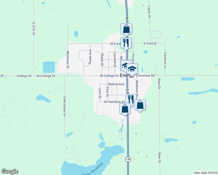 map of restaurants, bars, coffee shops, grocery stores, and more near 301 Walnut Street in Energy