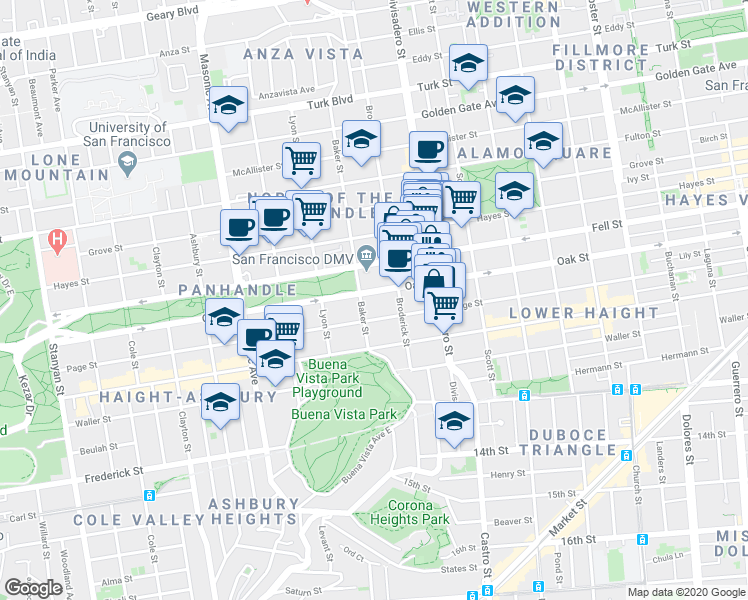 map of restaurants, bars, coffee shops, grocery stores, and more near in San Francisco