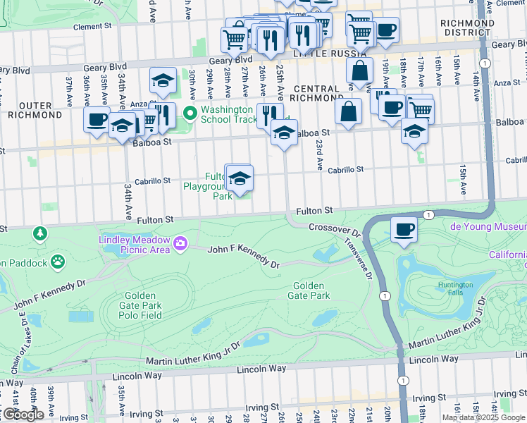 map of restaurants, bars, coffee shops, grocery stores, and more near 879 26th Avenue in San Francisco
