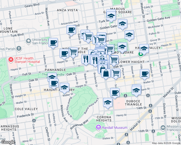map of restaurants, bars, coffee shops, grocery stores, and more near in San Francisco