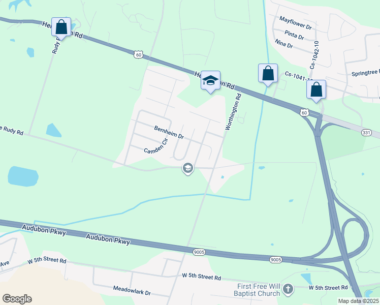 map of restaurants, bars, coffee shops, grocery stores, and more near 514 Manchester Loop in Owensboro