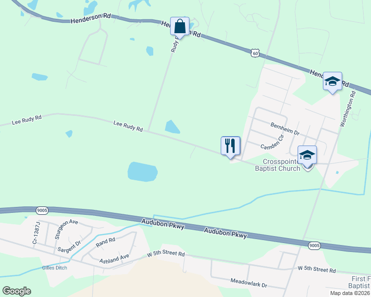 map of restaurants, bars, coffee shops, grocery stores, and more near 5160 Lee Rudy Road in Owensboro