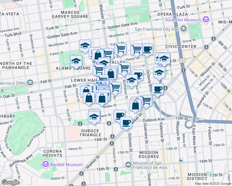 map of restaurants, bars, coffee shops, grocery stores, and more near 432 Rose Street in San Francisco