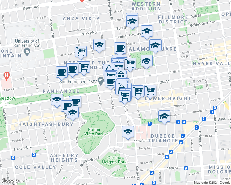 map of restaurants, bars, coffee shops, grocery stores, and more near in San Francisco