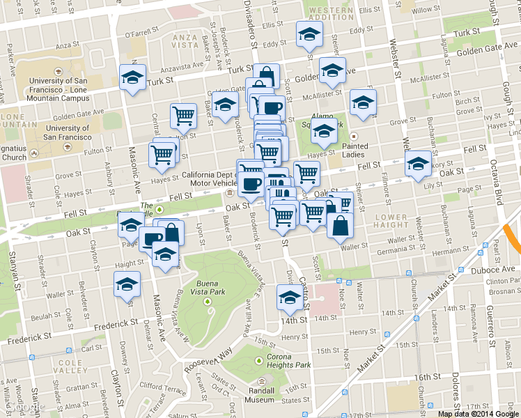 map of restaurants, bars, coffee shops, grocery stores, and more near in San Francisco
