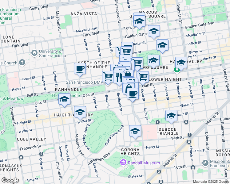 map of restaurants, bars, coffee shops, grocery stores, and more near in San Francisco