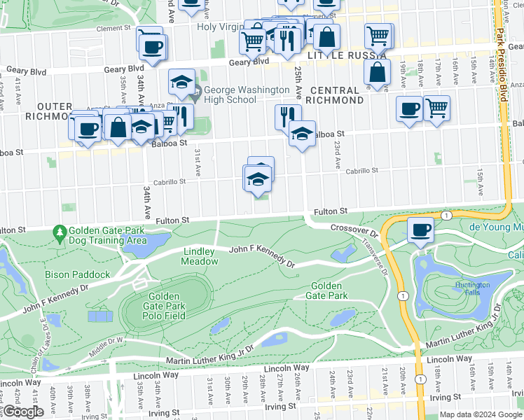 map of restaurants, bars, coffee shops, grocery stores, and more near in San Francisco