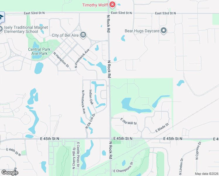 map of restaurants, bars, coffee shops, grocery stores, and more near 4931 North Rock Road in Bel Aire