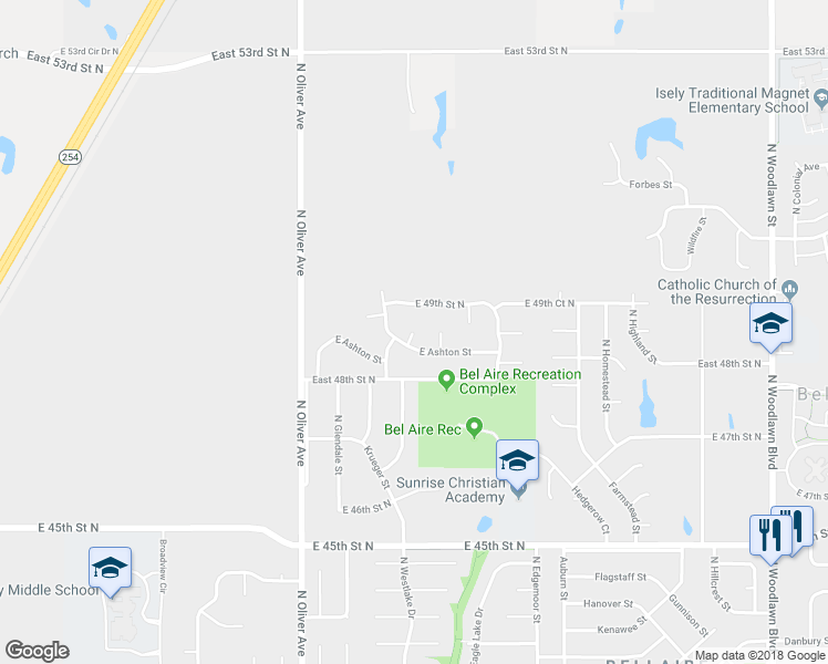 map of restaurants, bars, coffee shops, grocery stores, and more near 4956 East Ashton Court in Wichita