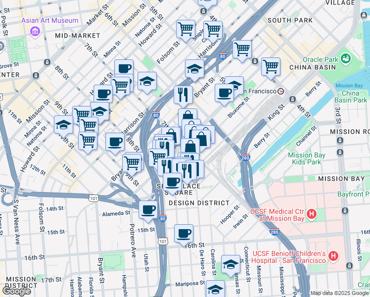 map of restaurants, bars, coffee shops, grocery stores, and more near 603 7th Street in San Francisco