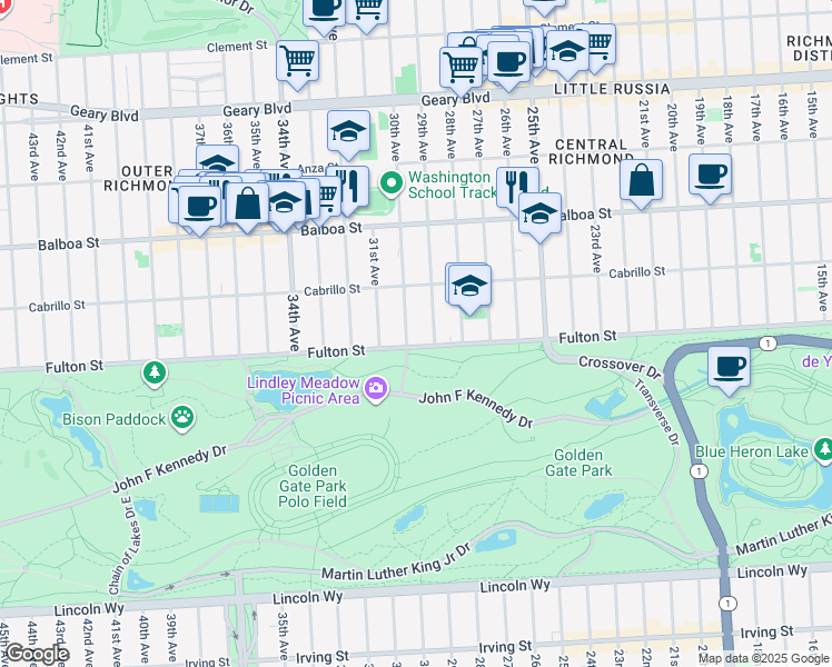 map of restaurants, bars, coffee shops, grocery stores, and more near 869 29th Avenue in San Francisco