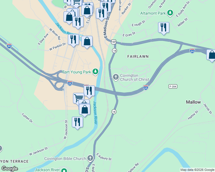 map of restaurants, bars, coffee shops, grocery stores, and more near 1632 South Carpenter Drive in Covington