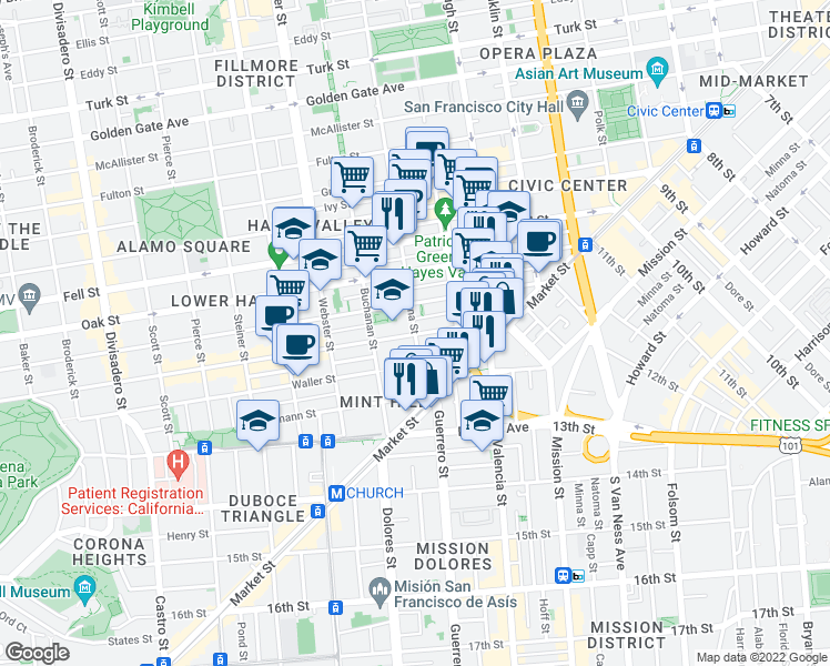map of restaurants, bars, coffee shops, grocery stores, and more near 212 Laguna St in San Francisco