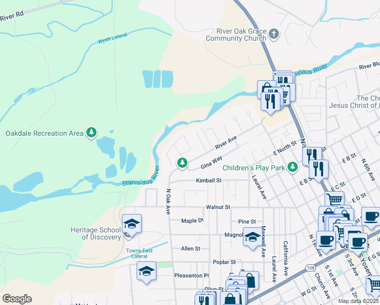 map of restaurants, bars, coffee shops, grocery stores, and more near 1116 Deitz Circle in Oakdale