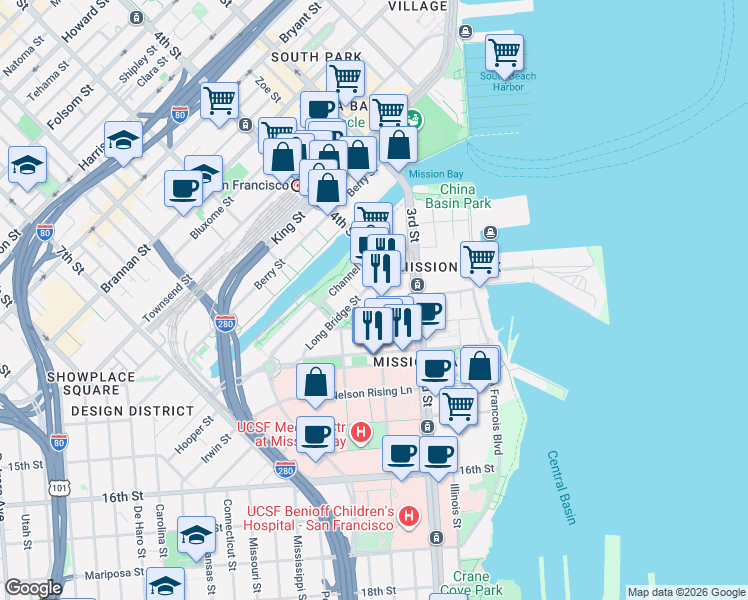 map of restaurants, bars, coffee shops, grocery stores, and more near 1200 4th Street in San Francisco