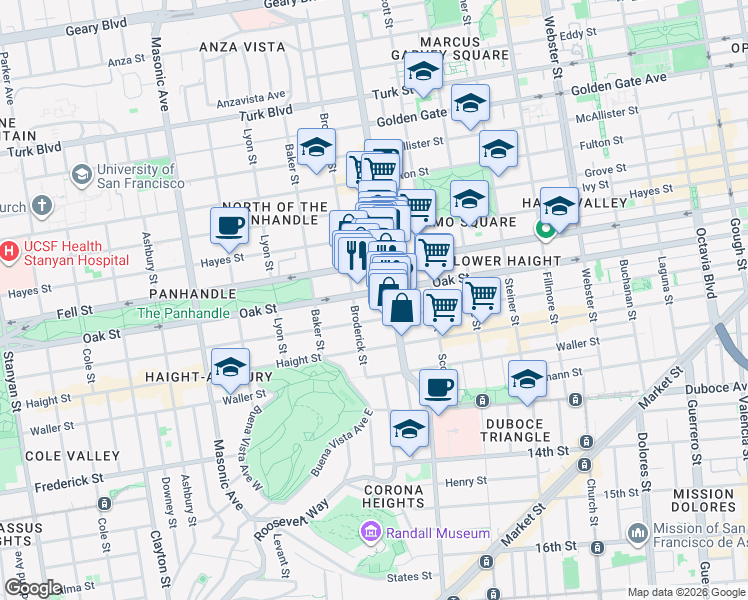 map of restaurants, bars, coffee shops, grocery stores, and more near in San Francisco