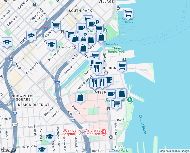 map of restaurants, bars, coffee shops, grocery stores, and more near 1200 4th Street in San Francisco