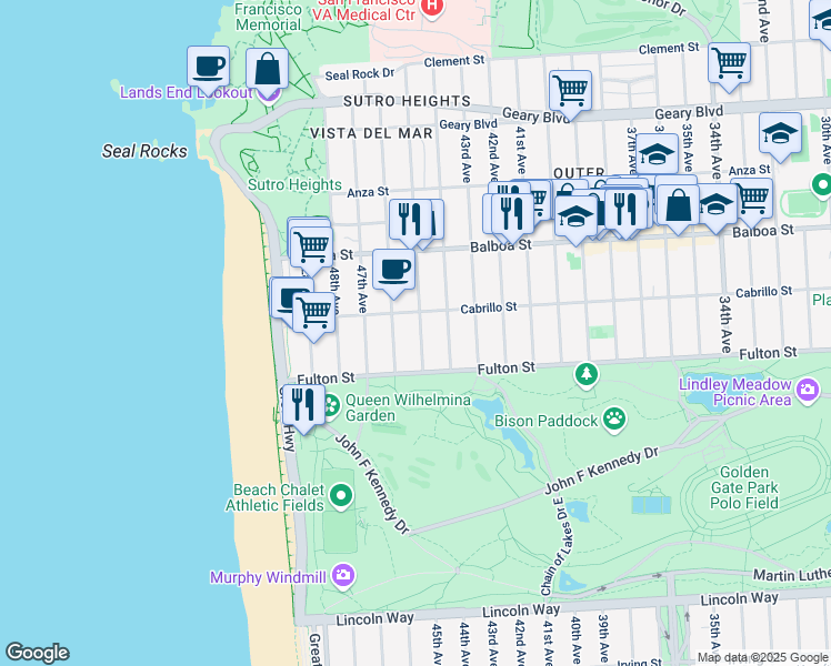 map of restaurants, bars, coffee shops, grocery stores, and more near 818 46th Avenue in San Francisco