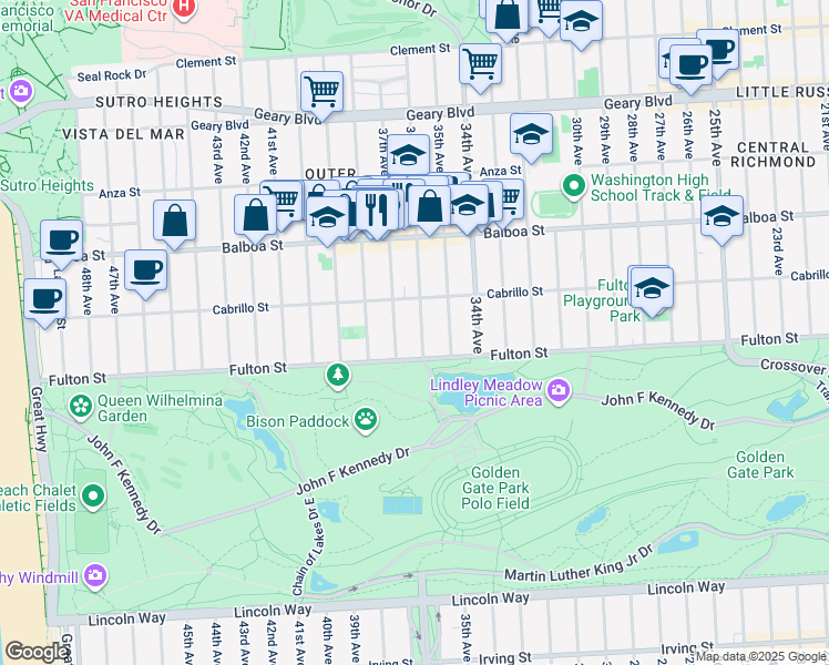 map of restaurants, bars, coffee shops, grocery stores, and more near 846 36th Avenue in San Francisco