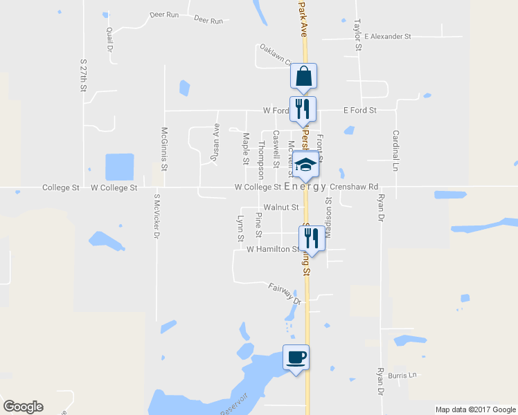 map of restaurants, bars, coffee shops, grocery stores, and more near 301 Walnut Street in Energy