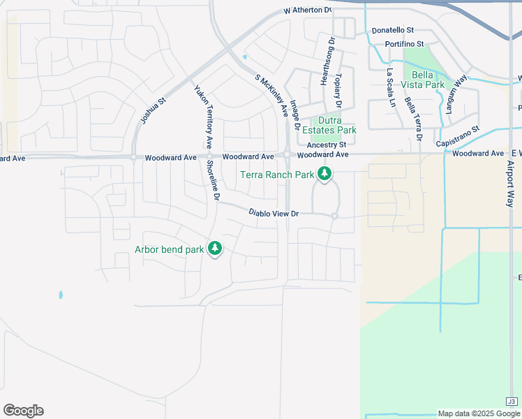 map of restaurants, bars, coffee shops, grocery stores, and more near 3232 East Woodward Avenue in Manteca