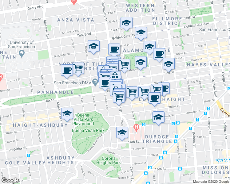 map of restaurants, bars, coffee shops, grocery stores, and more near in San Francisco