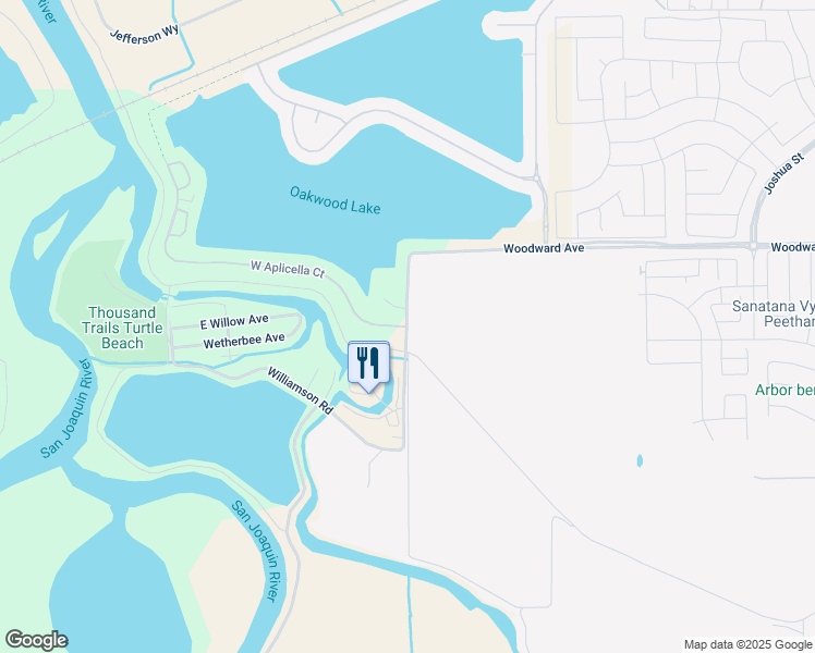 map of restaurants, bars, coffee shops, grocery stores, and more near Woodward Avenue & Aplicella Court in Manteca