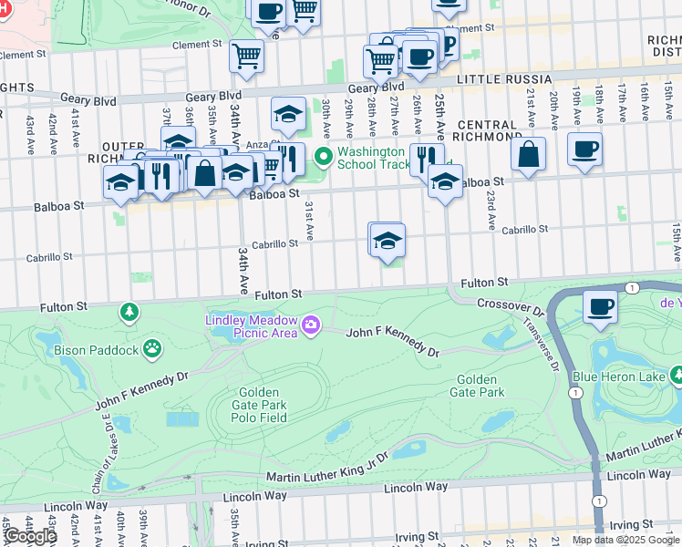 map of restaurants, bars, coffee shops, grocery stores, and more near 863 30th Avenue in San Francisco