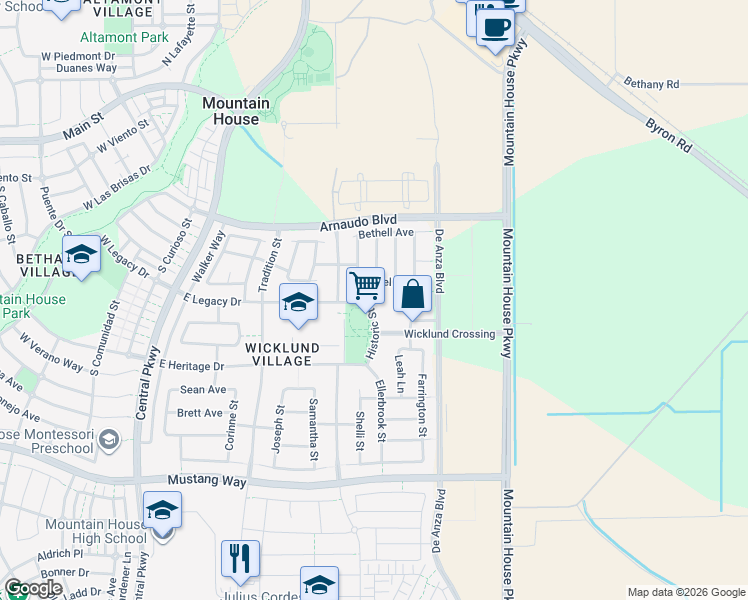 map of restaurants, bars, coffee shops, grocery stores, and more near 490 Goodall Street in Tracy
