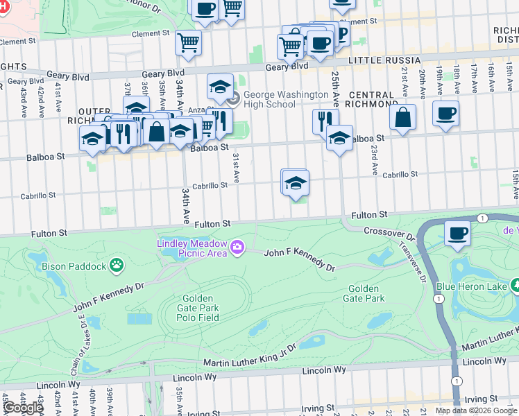 map of restaurants, bars, coffee shops, grocery stores, and more near 863 30th Avenue in San Francisco
