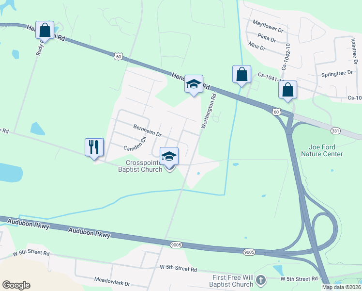 map of restaurants, bars, coffee shops, grocery stores, and more near 501 Graystone Drive in Owensboro